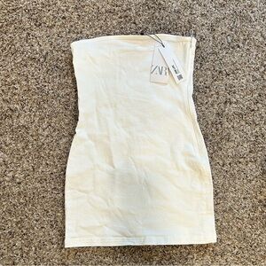 Zara White Strapless Denim Dress